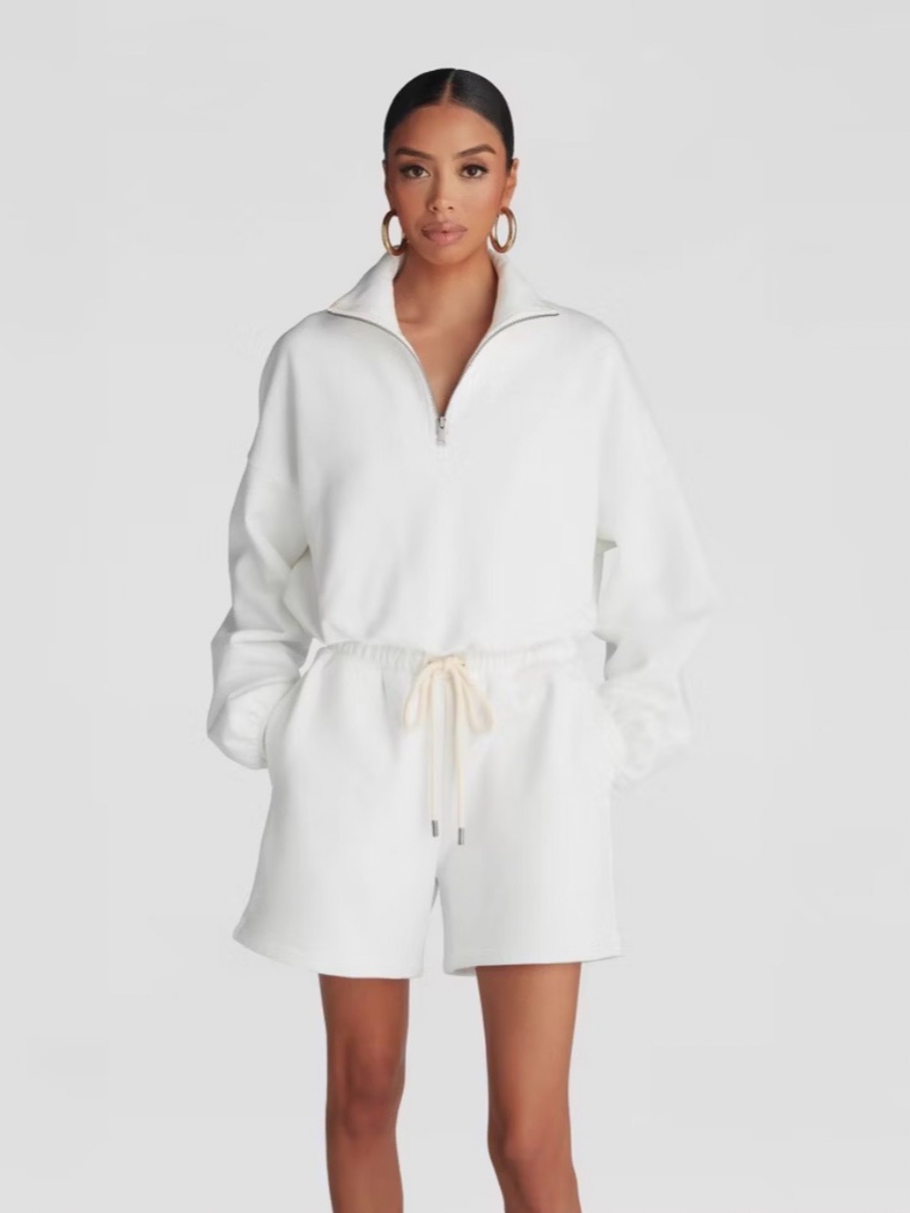 KBB by Kahlana Women's Pullover 'The Quarter Zip Sweatshirt' Half Zip White XXL